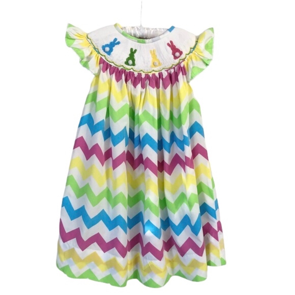 Chevron Print Bunny Smocked Flutter Dress 2